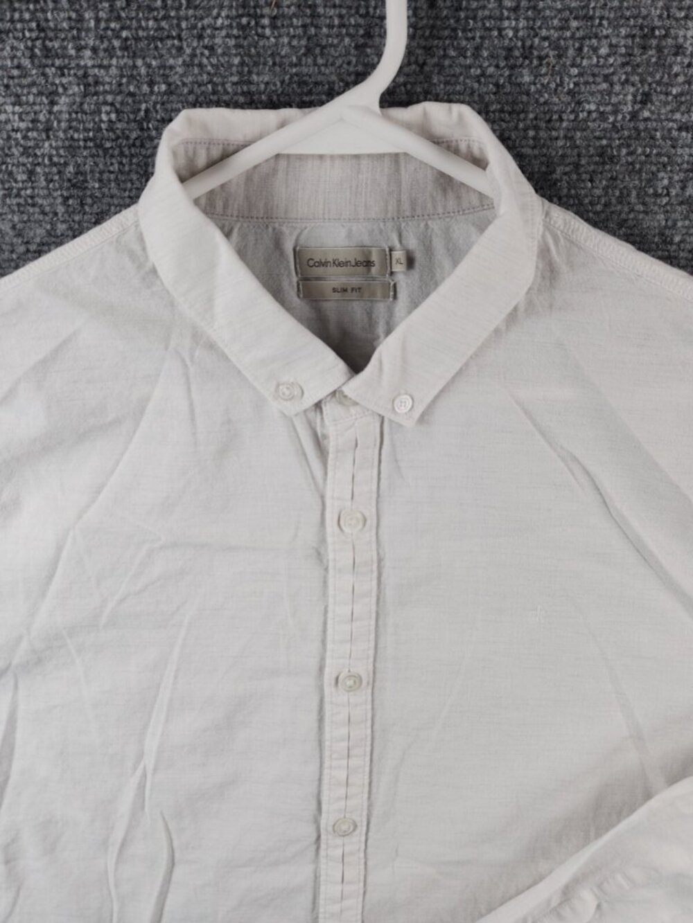 Calvin Klein CK Men Long Sleeve Button Up Shirt Cotton Gray White Slim XL Casual